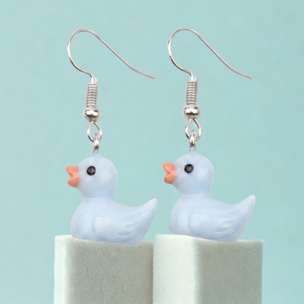 New Rubber Duck Earrings Blue Dangle Kitsch Novelty Whimsical Duck Jewelry Gift